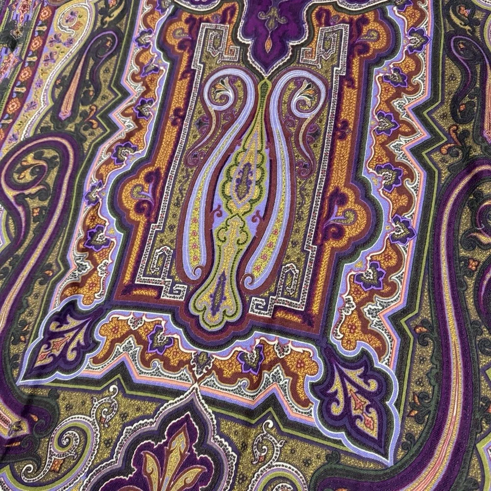 Etro Milano Rectangle Scarf Wool Silk Paisley Floral Fringe Italy 62